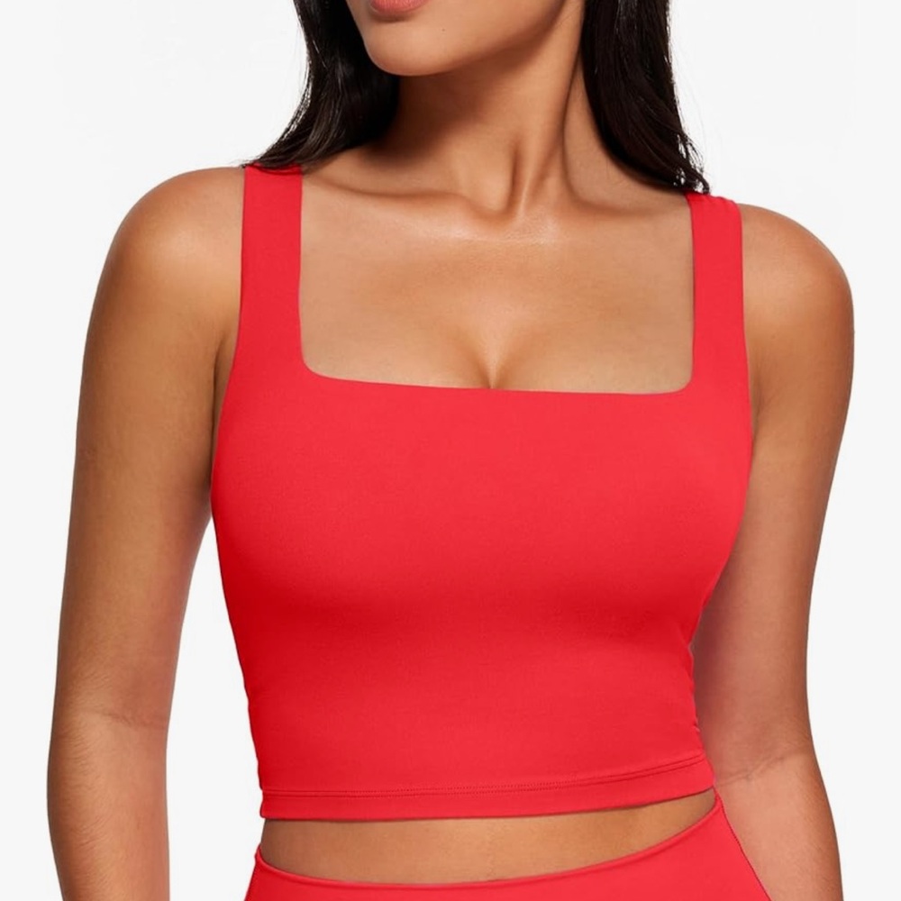 Crz Yoga Red Square Neck Longline Sports Bra Size Small NWT